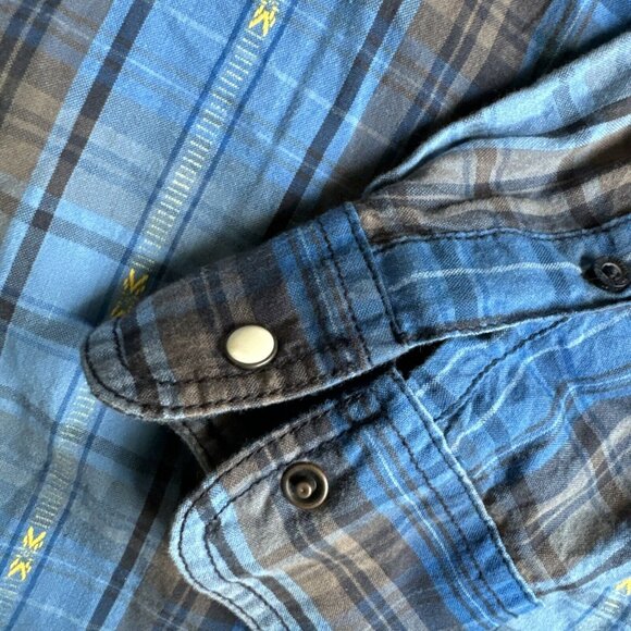 Arizona Shirt Mens XXL Pearl Snap Blue Plaid Southwest Western Cowboy Core Long - Picture 3 of 8